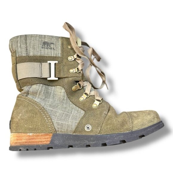 Women’s 9 Sorel Major Carly Olive Green Combat Boot Zip Up - Picture 7 of 13